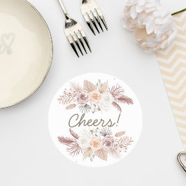 Blush Pampas Grass Wedding Coaster Ronde Kartonnen Onderzetter