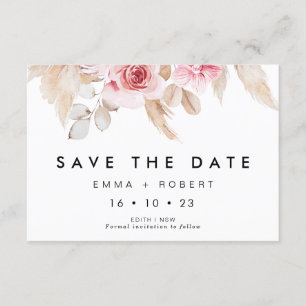 Blush Pampas Grass Wedding Save the Date Card Kaart