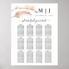 Blush Pampas Grass Wedding Seding Chart Poster