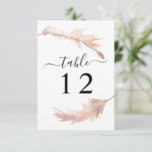 Blush Pampas Grass Wedding Table Number Kaart (Staand voorkant)