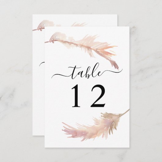 Blush Pampas Grass Wedding Table Number Kaart (Voorkant / Achterkant)