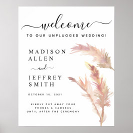Blush Pampas Grass Wedding Unplugged Welcome Sign Poster