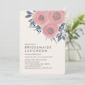 Blush papies Bridesmaids Luncheon Invitation Kaart (Staand voorkant)
