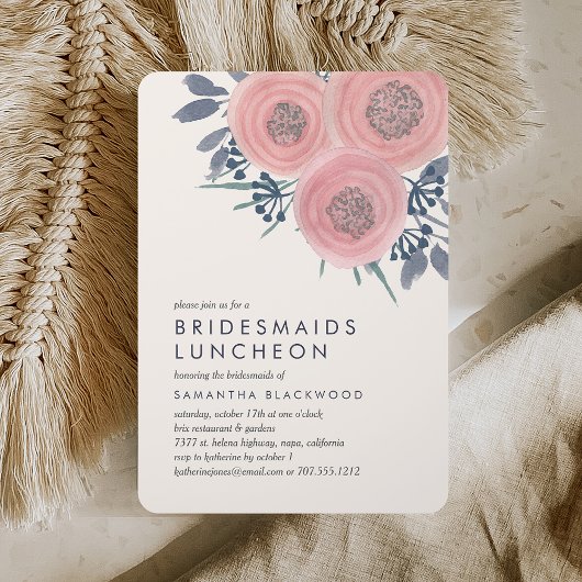 Blush papies Bridesmaids Luncheon Invitation Kaart