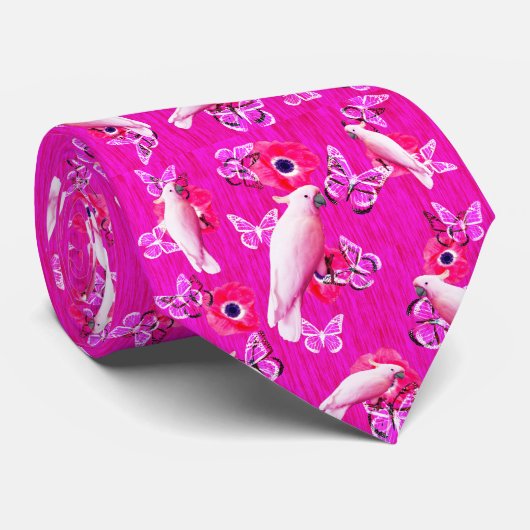 Blush Paradise: Kakkatoos en Vlinders Harmonie, Stropdas (Opgerold)