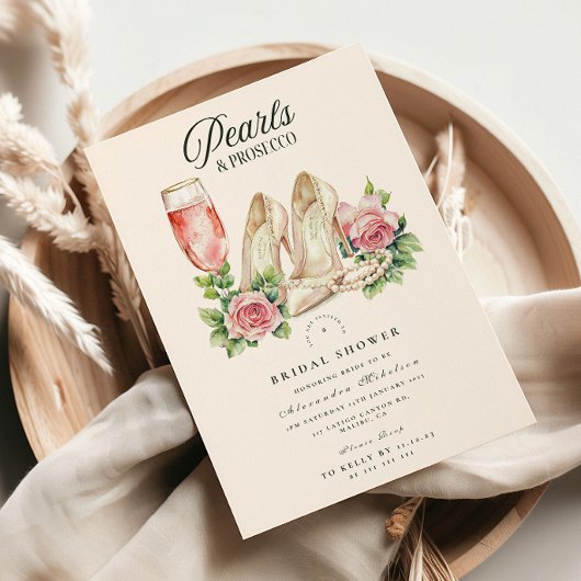 Blush Parels en Prosecco Bruidsfeest Kaart