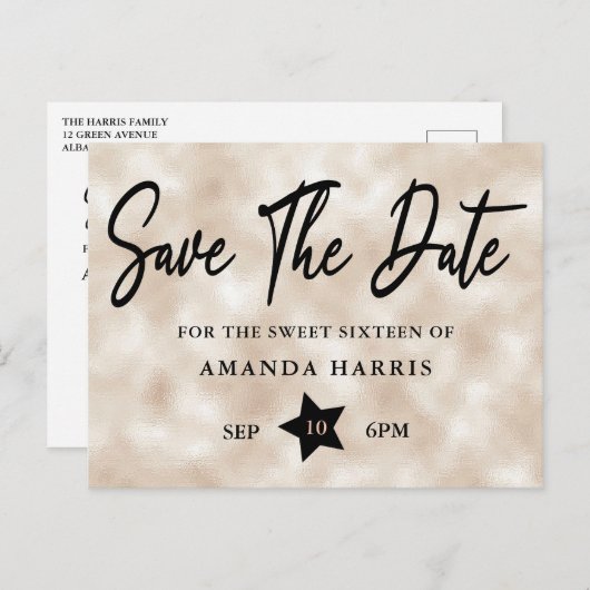 Blush Parelsnoer 16 Save the Date Briefkaart (Voorkant / Achterkant)