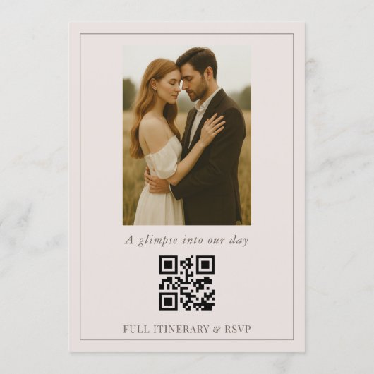 Blush Pastel Botanical Photo QR Code Wedding Kaart (Achterkant)