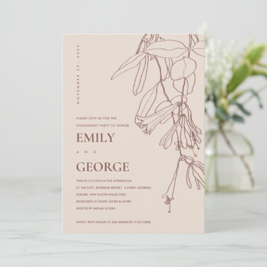 BLUSH PASTEL LINE DRAADLOOS VERLOVING INVITE BEDANKKAART (Staand voorkant)