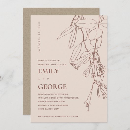 BLUSH PASTEL LINE DRAADLOOS VERLOVING INVITE BEDANKKAART (Voorkant / Achterkant)