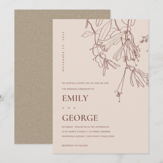 BLUSH PASTEL LINE DRAADLOOS WEDDING INVITE BEDANKKAART (Voorkant / Achterkant)