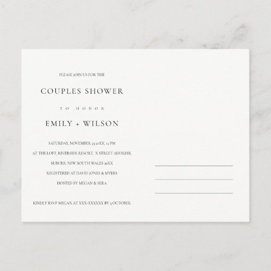 BLUSH PASTEL ROOS WATERVERF FLORAL COUPLY SHOWER UITNODIGING BRIEFKAART (Achterkant)