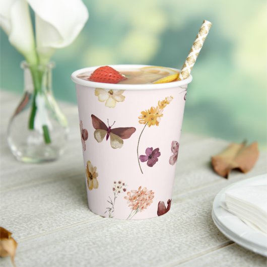 Blush Pastel Wildflower Modern Boho Wedding Papieren Bekers (Insitu)