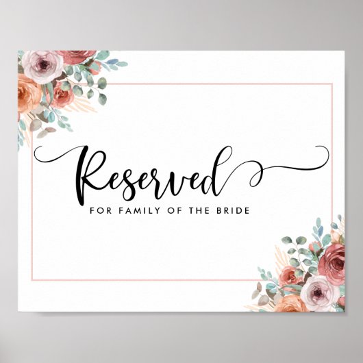 Blush, Peach and Blue Floral Wedding Reserved Sign Poster (Voorkant)