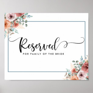 Blush, Peach and Blue Floral Wedding Reserved Sign Poster