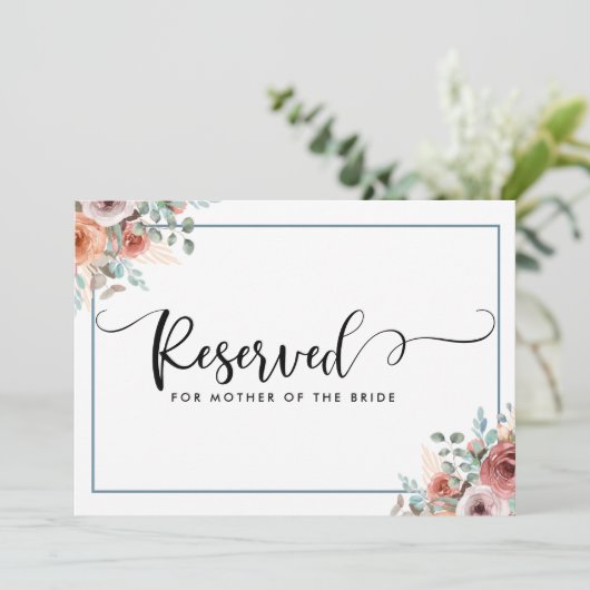 Blush, Peach and Dusty Blue Floral Reserved Kaart (Staand voorkant)