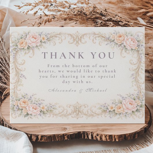 Blush Peach Baroque Rose Wedding Bedankkaart