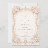 Blush Peach Baroque Rose Wedding Save The Date (Voorkant)