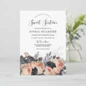 Blush Peach & Black Flowers Elegant Sweet 16 Kaart (Staand voorkant)