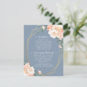 Blush Peach Bloemen Goud Stoffig Blauw Bruiloft De Informatiekaartje (Staand voorkant)