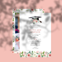 Blush & Peach Bloemen Pet Foto Graduation Party