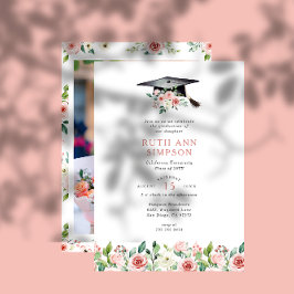 Blush & Peach Bloemen Pet Foto Graduation Party Kaart