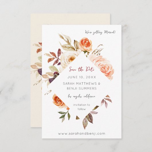 Blush & Peach Bloemen Rustiek Save The Date (Voorkant / Achterkant)