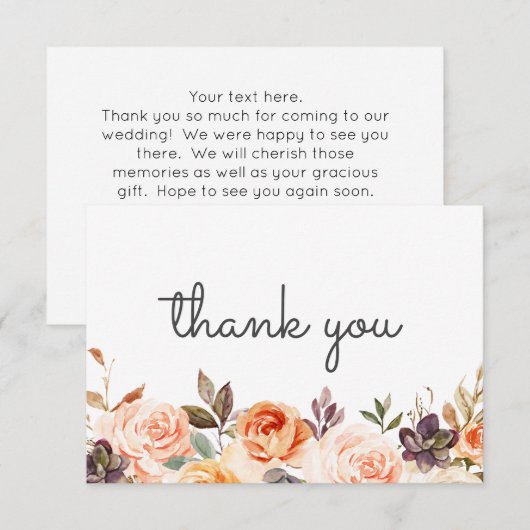 Blush & Peach Bloemen w / Tekst Bedankkaart (Voorkant / Achterkant)