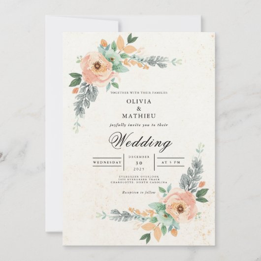 Blush Peach Bloemenboog bruiloft Kaart (Voorkant)
