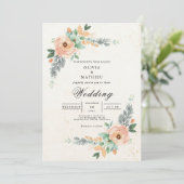 Blush Peach Bloemenboog bruiloft Kaart (Staand voorkant)
