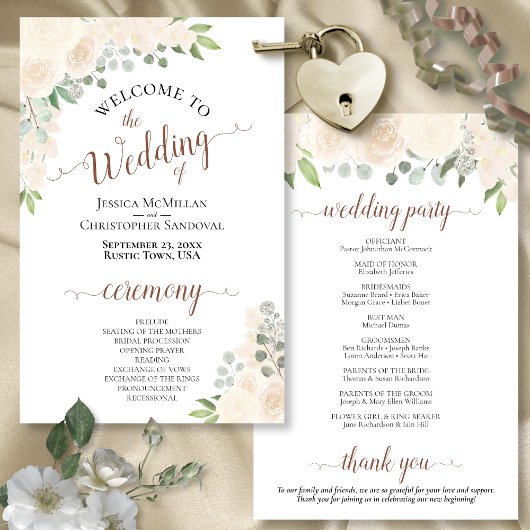 Blush Peach Boho Floral Budget Bruiloft Programma