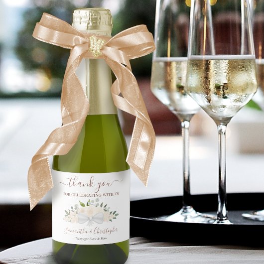 Blush Peach Boho Floral Wedding Dank u Mini Sparkling Wijnetiket