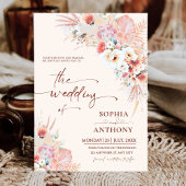 Blush Peach Boho Floral Wedding Kaart