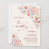 Blush Peach Boho Floral Wedding Kaart (Voorkant)