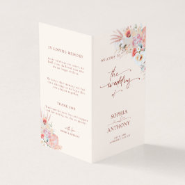 Blush Peach Boho Floral Wedding Program Kaart