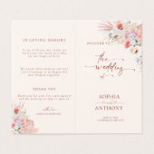 Blush Peach Boho Floral Wedding Program Kaart (Buitenkant ongevouwen)