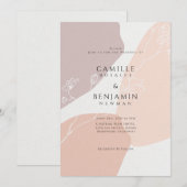 Blush Peach Botanical Simple Weduwen Uitnodiging (Voorkant / Achterkant)