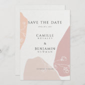Blush Peach Botanische Bloemen Eenvoudig Save The Date (Voorkant / Achterkant)