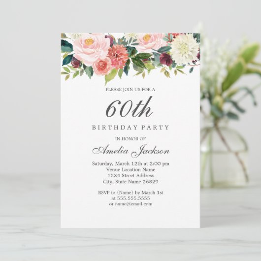 Blush Peach botanische flora 60th Birthday Kaart (Staand voorkant)