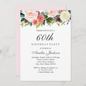 Blush Peach botanische flora 60th Birthday Kaart (Voorkant / Achterkant)