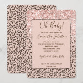 Blush Peach Brown Leopard Glitter Baby shower Kaart (Voorkant / Achterkant)