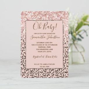 Blush Peach Brown Leopard Glitter Baby shower Kaart