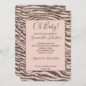 Blush Peach Brown Zebra Glitter Baby shower Kaart (Voorkant / Achterkant)