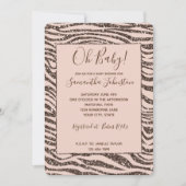 Blush Peach Brown Zebra Glitter Baby shower Kaart (Voorkant)