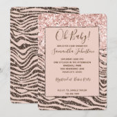 Blush Peach Brown Zebra Glitter Baby shower Kaart (Voorkant / Achterkant)