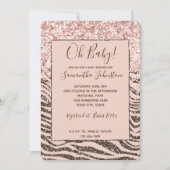 Blush Peach Brown Zebra Glitter Baby shower Kaart (Voorkant)
