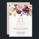 Blush Peach & Burgundy Flowers 21st Birthday Party Kaart<br><div class="desc">Blush Peach & Burgundy Flowers 21st Birthday Party Invitation Zie bijbehorend collectie in Niche</div>