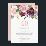 Blush Peach & Burgundy Flowers 40th Birthday Party Kaart<br><div class="desc">Blush Peach & Burgundy Flowers 40th Birthday Party Invitation Zie bijbehorend collectie in Niche</div>