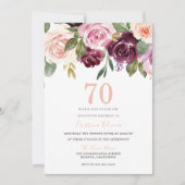 Blush Peach & Burgundy Flowers 70th Birthday Party Kaart (Voorkant)