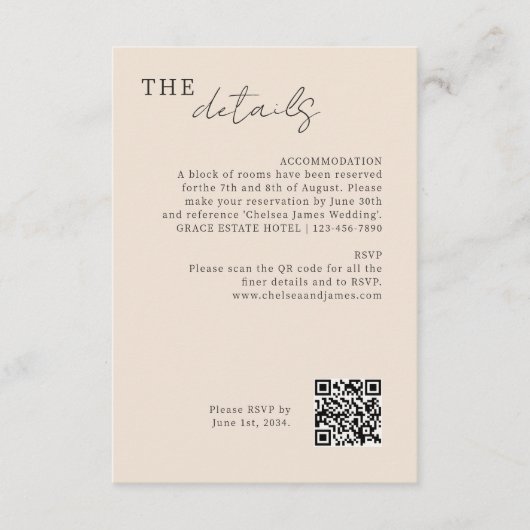 blush peach | Chic Minimal Wedding QR-code Informatiekaartje (Voorkant)